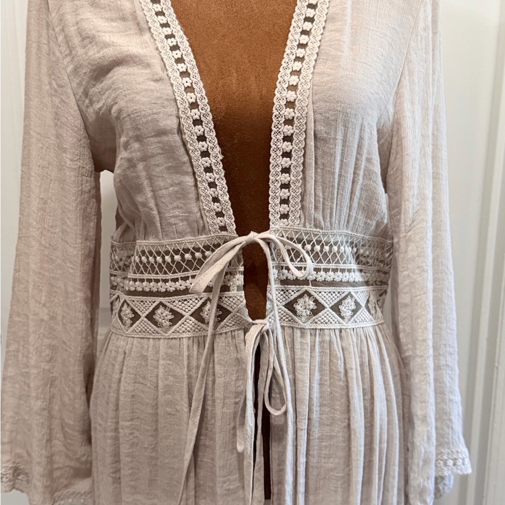 Rebellion Again BOHO Maxi Beach Cover up with Lace Trim Elegant and Lightweight - Picture 7 of 14